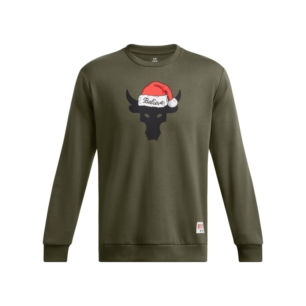 Under Armour Project Rock Brahma Bull Christmas Sweatshirt Olive Green Large NWT